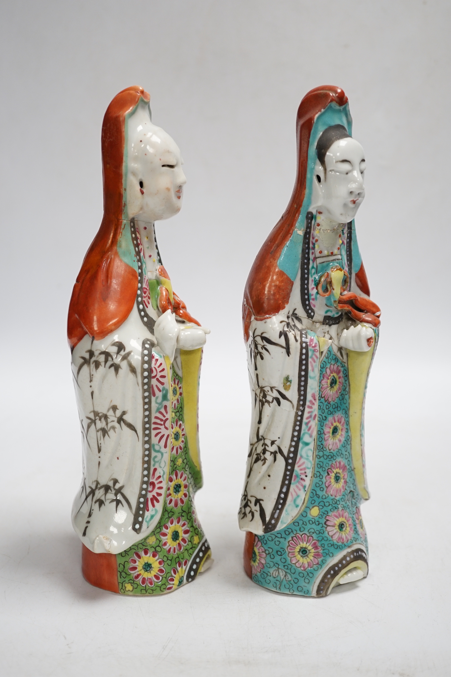 Two late 18th century Chinese enamelled porcelain figures, 23.5cm